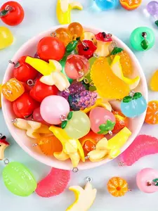 30pcs random style 3D simulation fruit resin pendant charm orange grape banana cherry starfruit pendant DIY necklace bracelet keychain accessories