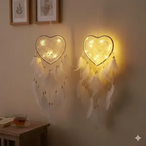 Nordic Heart-Shaped Dreamcatcher Night Light, Atmosphere Lighting - Waterproof Wall Decor with Warm Glow for Christmas, Parties, Home. USB/Battery Operated, Dimmable, Remote Control. Ideal Gift for Anniversaries, Valentine’s, Housewarming