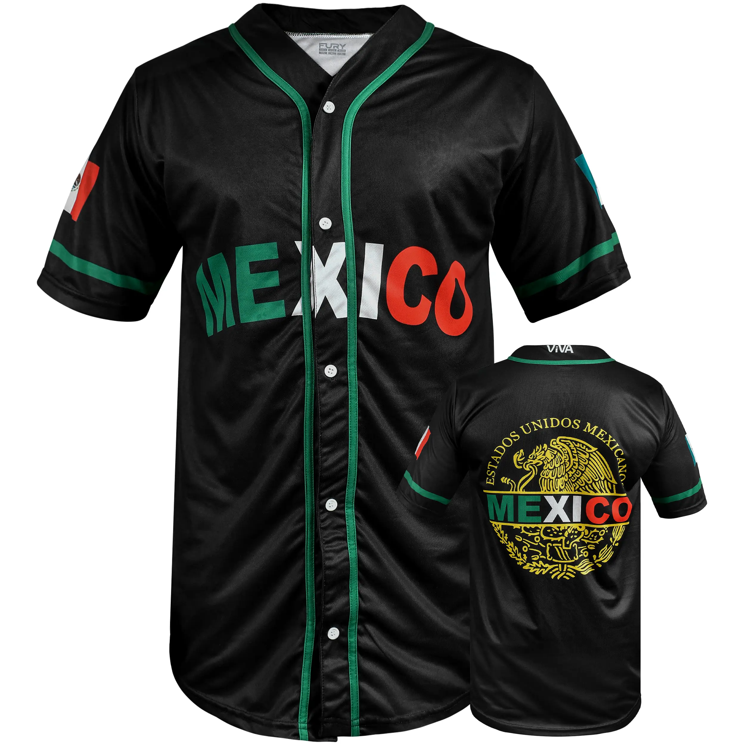 Fury Mexico Baseball Jersey - Black Mexico Baseball Button Down Jersey Shirts mexico jerseys shirts latinas mexican jersey camisa de
