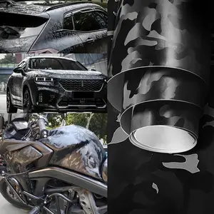 Premium Ghost Black Stealth Camouflage Car Vinyl Wrap Film With Air Release Self Adhesive DIY Motorcycle Decoration Sticker