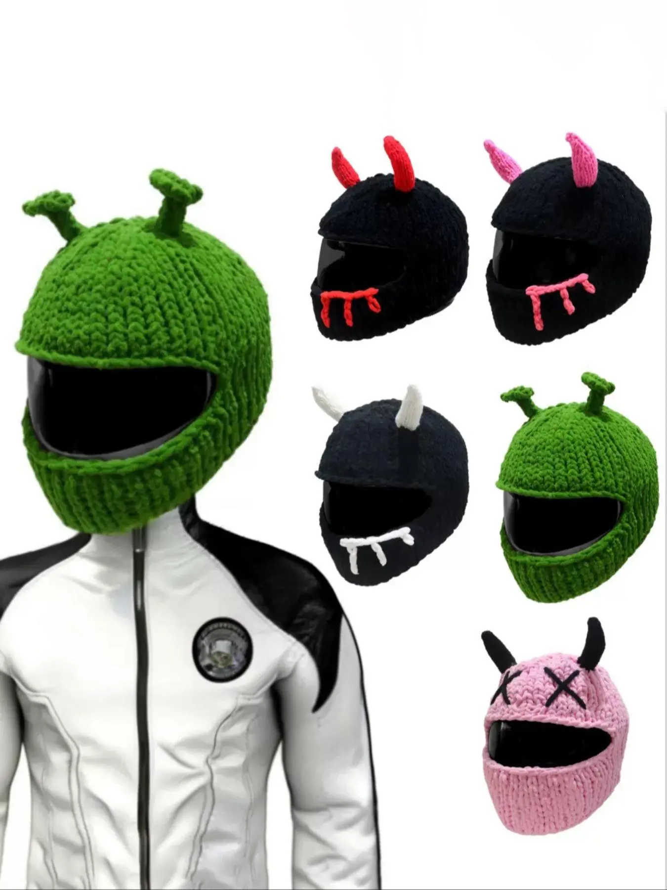 Cool Demon Horn Skiing Cycling Hat, Cycling Caps, Thick Knitted Full Helmet Cap for Stylish Outdoor Activities, Unique and Trendy Design, High Quality Hat, Knit Hats