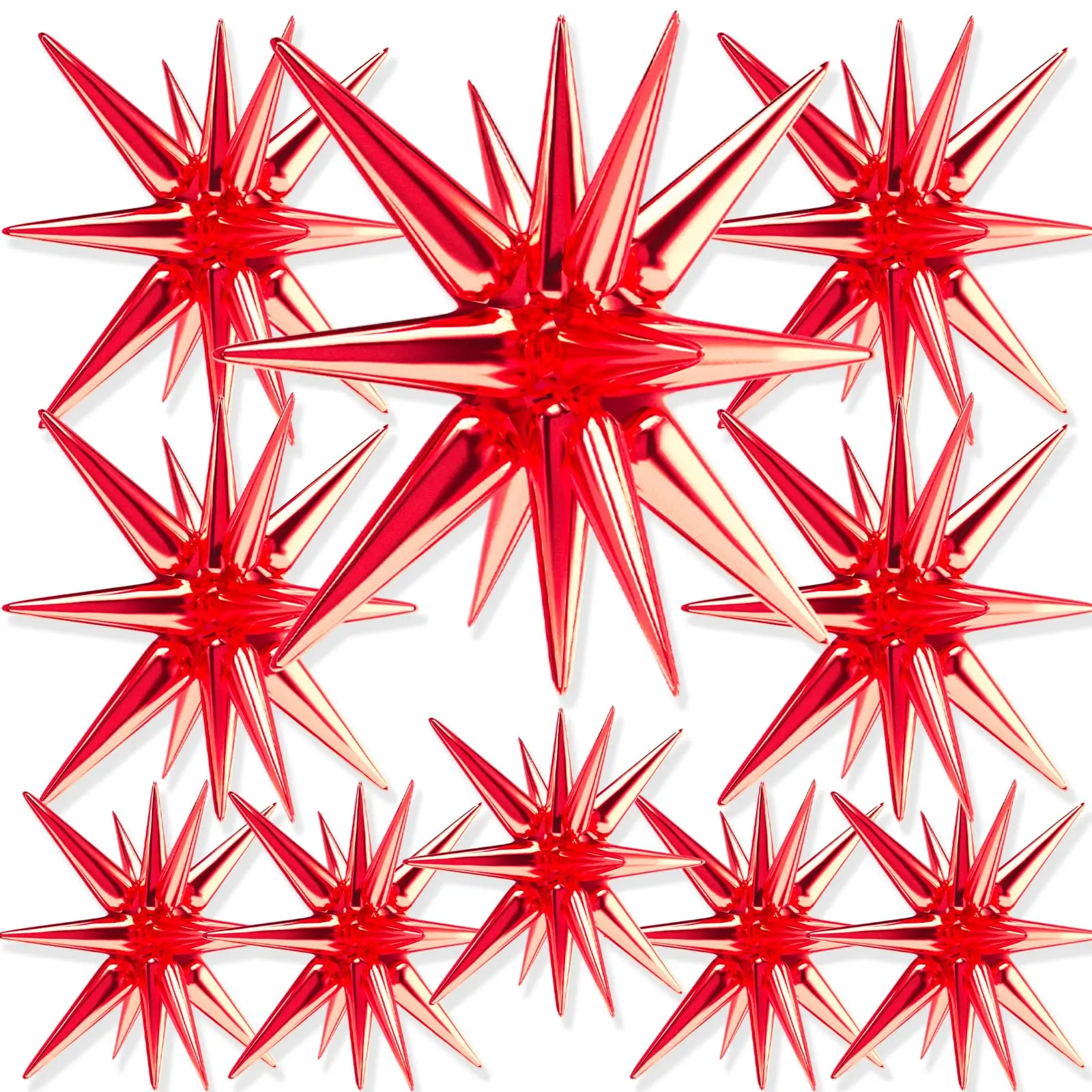 PartyWoo Red Round Metal Foil Decorative Balloons - 10pcs Explosion Spike Mylar (42/27/22-in) Festive Colorful Birthday Theme for Graduation, Birthday Party, Room Decor, Decorative Balloons Balloons, Foils Balloons