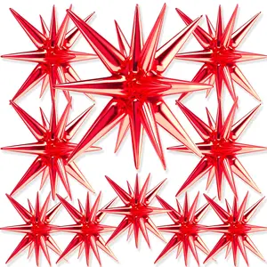 PartyWoo Red Metal Foil Balloons, 10pcs Explosion Spike Mylar Balloons in 42/27/22-Inch Sizes, for Graduation, Wedding, Birthday Party Decorations