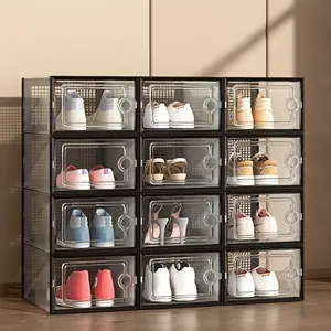 12/24 free combination home daily use men's and women's shoes storage box dust-proof plastic shoe box Drawer Storage Organizer
