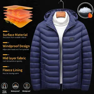 Men USB Electric Heated Jackets Battery Long Sleeves Heating Hooded Jackets Warm