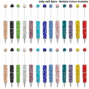 5pcs Rhinestone Beadable Pens, Glitter Ballpoint Writing Pens, DIY Bead Craft Making, Office Desk Accessories, Daily Use