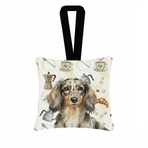 Carolines Treasures WDK7398PO3 3.5 x 3.5 in. Longhaired Dapple Dachshund Coffee Bar Hanging Square Fabric Ornament