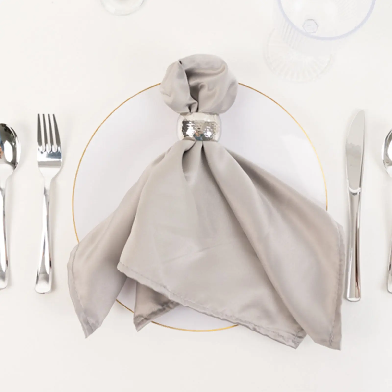 Lamour Satin Textured Multipack Napkins (5-Pack, 20"x20" Silver Soft Matte) - Tableware for Weddings, Events, Home Settings, Textured Napkin