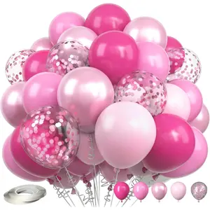 Pink Balloons, 60 Packs 12 Inch Hot Pink Pastel Pink Light Pink Balloons with Confetti Balloon for Valentine's Day, Birthday, Shower, Wedding, Princess Theme Party Decorations