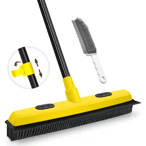 Rubber Broom with Squeegee, Pet Hair Remover 52.8 inches Long Handle, Push  Removal Tool with Portable Detailing Lint Brush for Fluff Carpet, Window, Tile, Hardwood Floor Cleaning (Yellow)