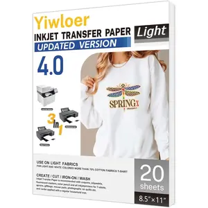 Iron on Heat Transfer Paper for T Shirts 8.5x11'' 20 Sheets for Light Fabric Printable Heat Transfer Vinyl for Inkjet Printer