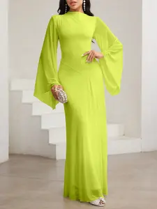 Elegant Long Dress for All Seasons, Solid Color Fitted Long Sleeve, Perfect for Dates Parties Dinners, Chic Chiffon Flowy Design