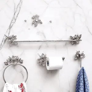 Brass Bird Bathroom Set - Chrome Finish with Chrome Base and Brass Bird Figures