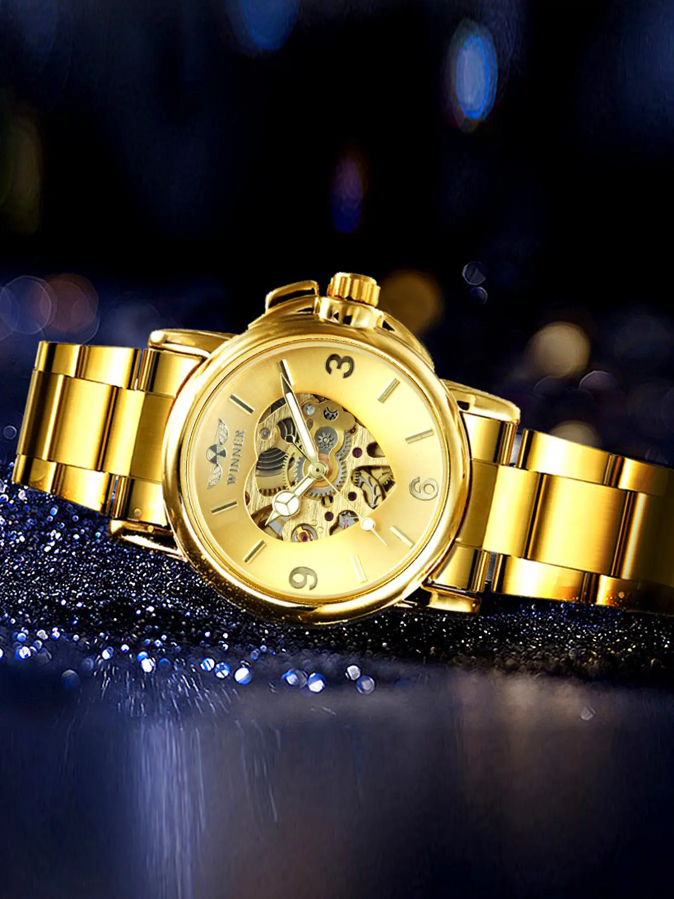 1pc Fashion Golden Ladies Watches Top Brand Luxury Skeleton Automatic Mechanical Watch for Women Stainless Steel Strap Business Casual Elegant Wristwatches Fashionable Stylish Watch Mechanical Style Watches