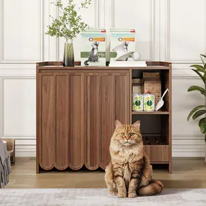 Vabches Large Cat Litter Box Enclosure, Hidden Litter Box Furniture with Removable Litter Collector & Dog-Proof Shelf, Modern Wooden Cat Litter Box Cabinet, Cat House, Side Table