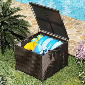 Large Deck Box Waterproof PE Rattan Storage Bin 80 Gallon Outdoor with Handles and Wheels for Garden, Balcony, Porch, Pool, and Yard - Smooth Organiser Installation
