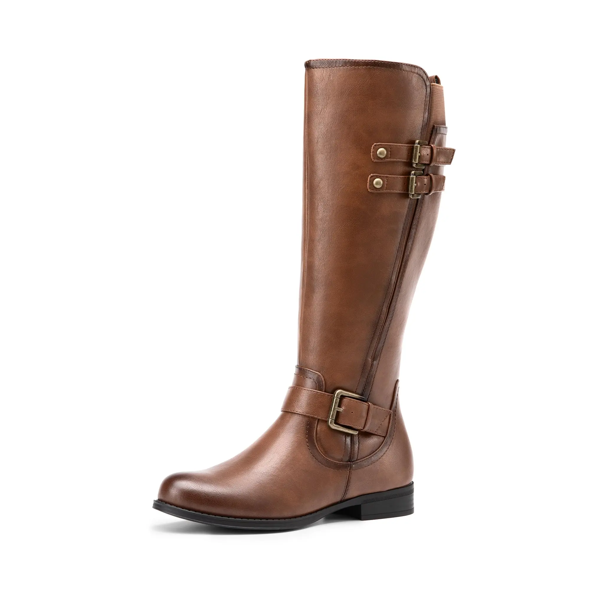Women's High Riding Pirate Boots  Comfortable Low Chunky Heel Flat Buckle For Women