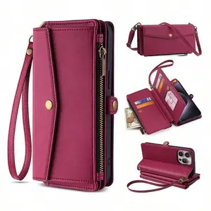Fashionable Zippered Side-Clasp Multifunctional Wallet-Style Phone Case Featuring A Wallet, Card Holder, Stand, And Wrist Strap. Available In Multiple Colors. Compatible With 17 Pro Max, 16, 15, 14, 13,12 Pro Max . Makes A Great Holiday Gift For Women., A