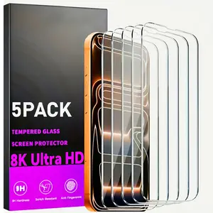 5-Pack HD Tempered Glass Screen Protector Compatible with iPhone 17 Pro Max/17 Pro/17 Air/16 Pro Max/17/16/15/14/13/12/11/Plus Dynamic Island, Anti-Scratch and Anti-Drop, HD Image Quality, Durable Glass Shield, Shatterproof Material