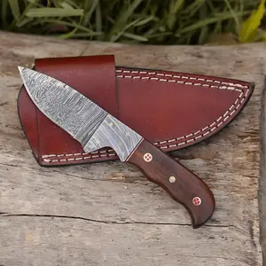 7.25” Handmade Forged Damascus Steel Full Tang Skinner Knife - Dark Wood Handle