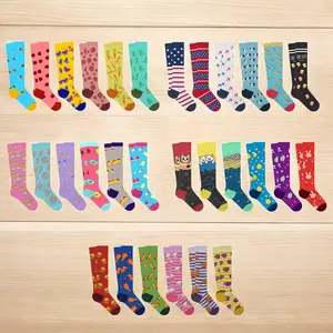 6-Pair: Vibrant Novelty Knee-High Compression Socks