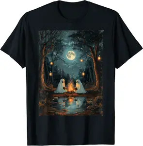 Vintage Ghost Book Reading Camping Gothic Halloween Teachers T-Shirt - Zamayraceles Shop 92B0D7H2PR8G