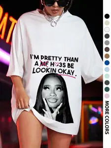 Women's Slogan & Graphic Print Round Neck Tee, Fashion Casual Baggy Loose Oversize Streetwear Crew Neck T-Shirt for Daily Holiday Vacation Outdoor Wear, Ladies Clothes for Summer, Womenswear