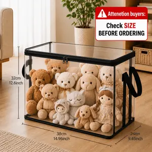 Black PVC Stuffed Animal & Doll Storage Box with Handle – Dustproof, Durable Toy Organizer for Kids’ Room, Playroom, Living Room, or Birthday Gift