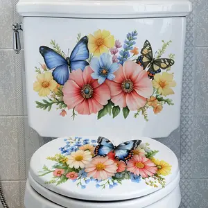 2-Pack Spring Floral Toilet Stickers, Bathroom Wall Decals, Home Decor for Bedroom, Living Room, Kitchen, Easy to Apply