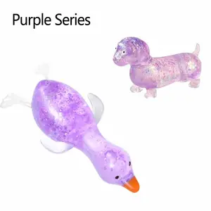 2-Piece Set Flash Powder Sausage Dog + Maltose Duck Clip Stress Relief Toy, Cute Puppy Duck Slow Rebound, Release Pressure