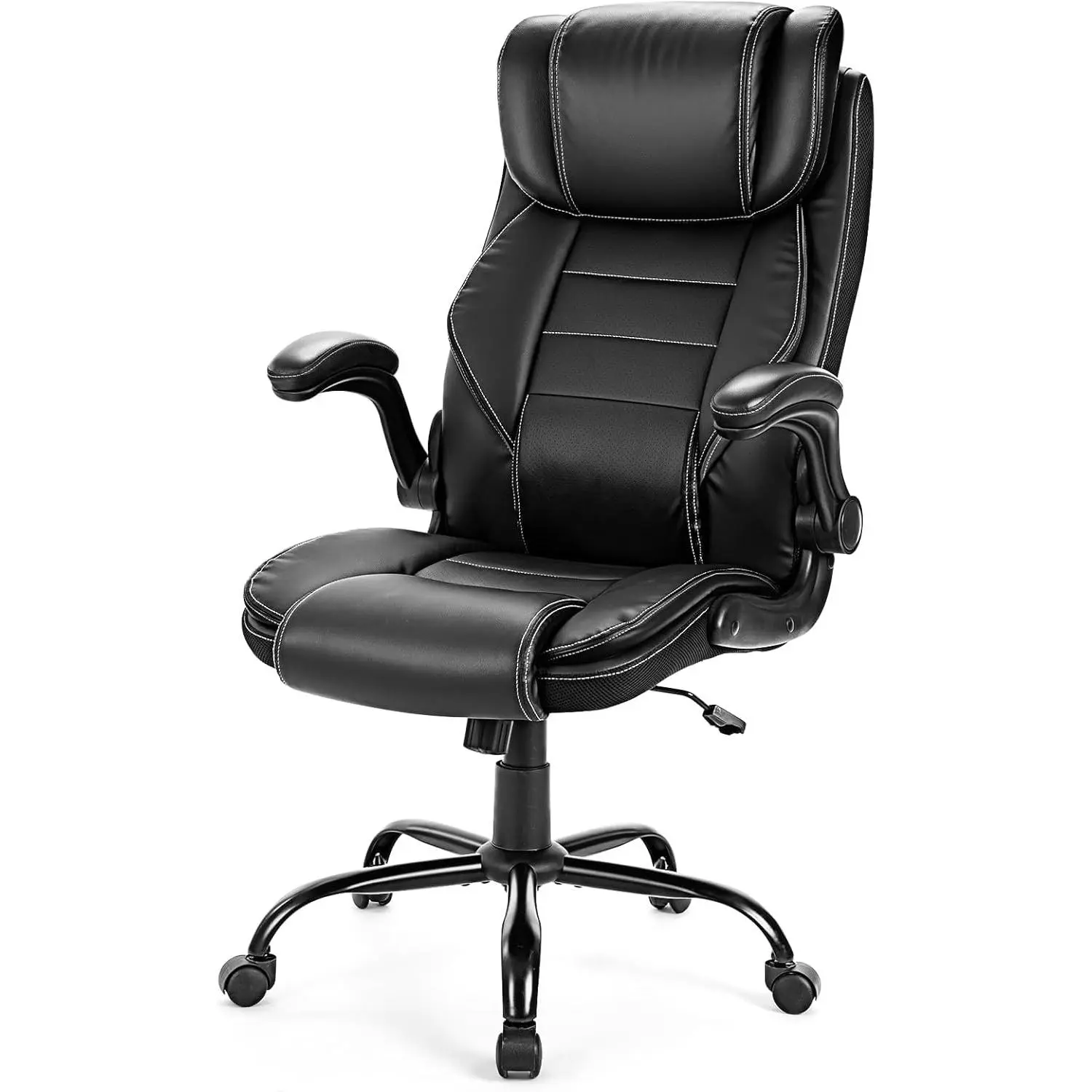 GARVEE Ergonomic Office Chair with Pocket Spring Lumbar Support - High Back Executive Leather Chair, Adjustable Headrest, Flip-Up Arms, Reclining Computer Desk Chair