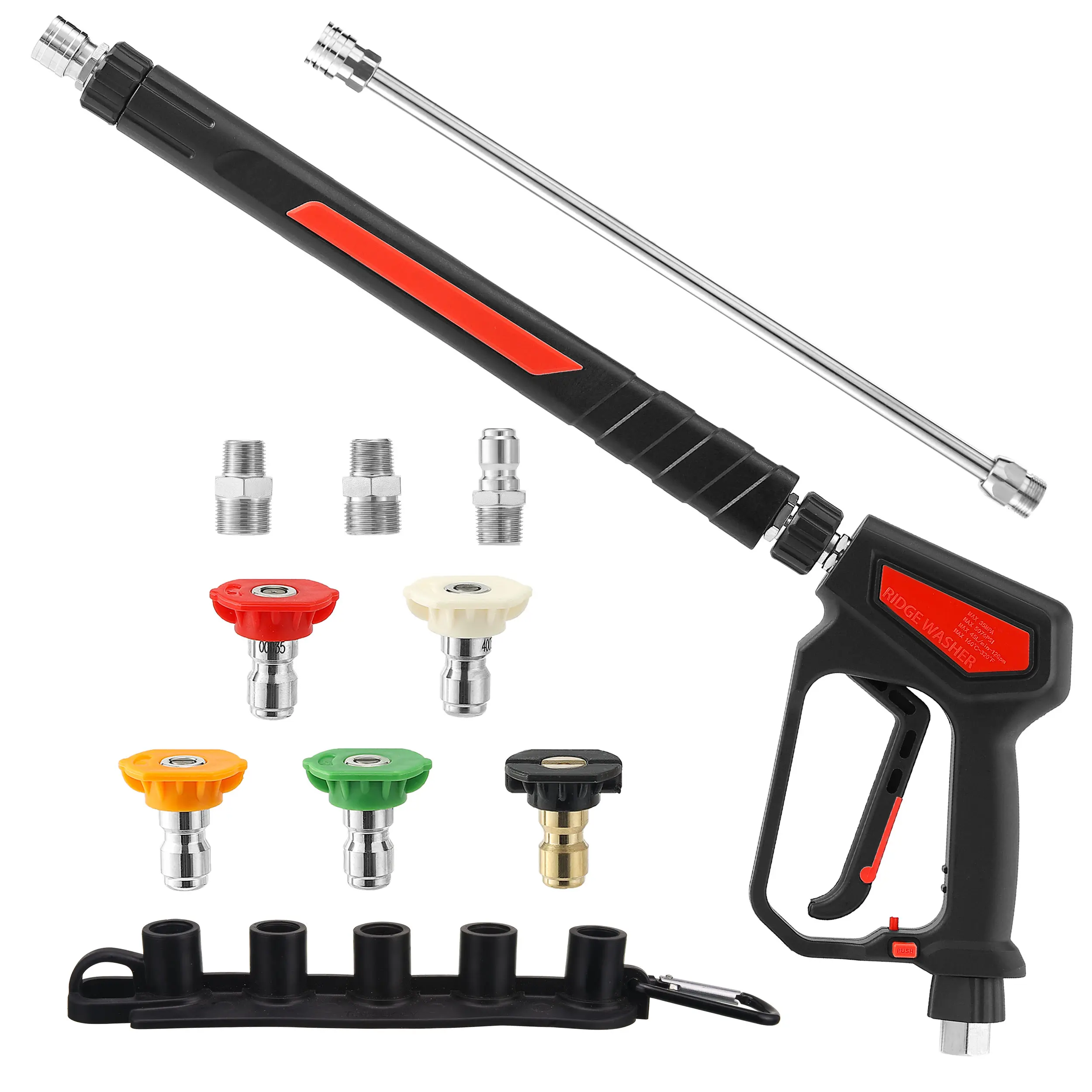 RIDGE WASHER Pressure Washer Wand 5000 PSI, 12 GPM, Power Washer Wand with Stainless Steel Extension Wand, Detachable M22 14 Male to 1/4" Quick Connect, 360° Swivel 3/8'' NPT Thread, M22 Fitting