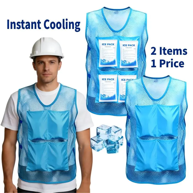 【Deals For You】PANGTIKU Men's 2 Piece Sets Cooling Vest for With 16pcs Ice Vest Cool Jacket for Hot Weather Office Work Clothes Workout Menswear Outdoor Workwear Summer Mens Clothing Cool Gifts for Guys Dad Gift Men's Clothes Breathable Vest Athletic Fash