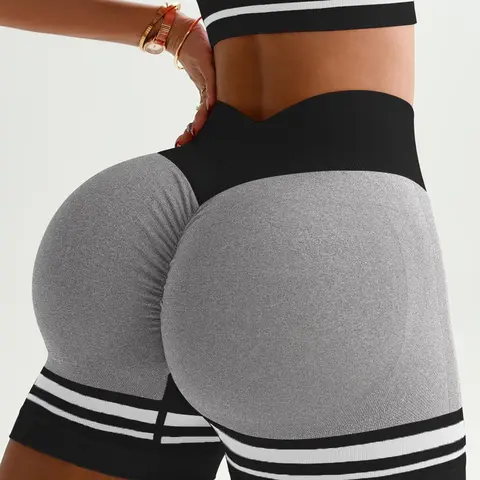Women's Striped Print High Waist Gym, Sporty Breathable Comfortable High Stretch Waisted Yoga Shorts, Ladies Sportswear for Indoor Outdoor Wear Gym, Athletic Workout Shorts, Activewear, Breathable Athletic Bottoms