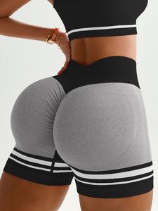 women's striped print high waist gym shorts, sporty breathable comfortable high stretch yoga shorts, ladies sportswear for indoor outdoor wear, gym wear, athletic shorts, workout shorts