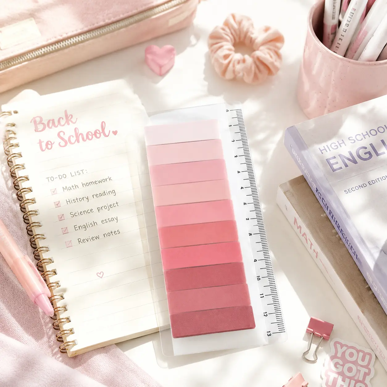 Back to School Stationery 150 Sheets Pastel Gradient Sticky Index Tabs With Ruler School Planner Supplies