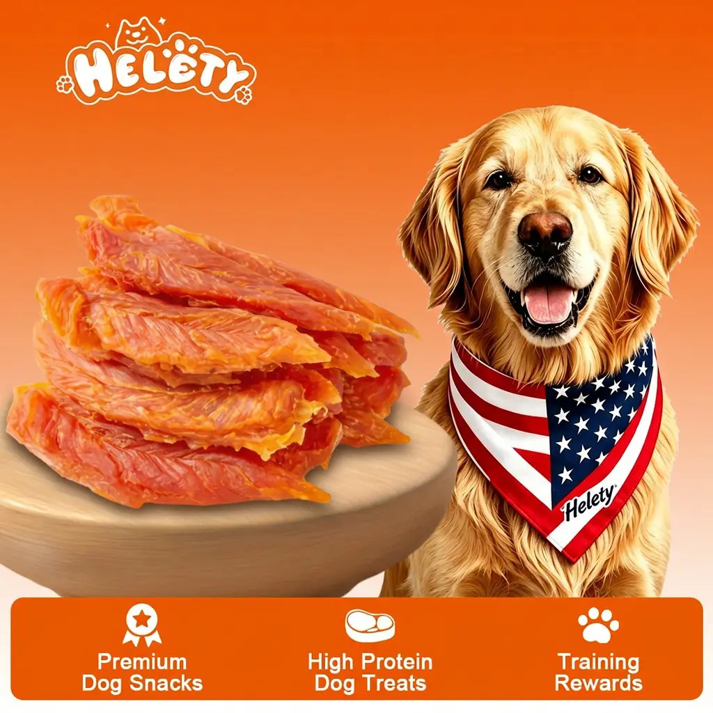 HELETY Grain-Free  Jerky  Treats, Real  Breast #1 Ingredient, Low-Sodium, Glucosamine-Chondroitin for Hip & Joint, Omega 3, Lean Protein, No Artificial Preservatives, Carrot-Infused Resealable Bag Chews collagen Soft Beef  Treats high single high protein