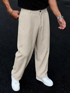 Men's Vintage Corduroy Workwear Straight Leg Pants, Formal Style Suit Pants, Casual Loose-Fit Woven Fabric, All Seasons Wear, Casual Comfy Trouser