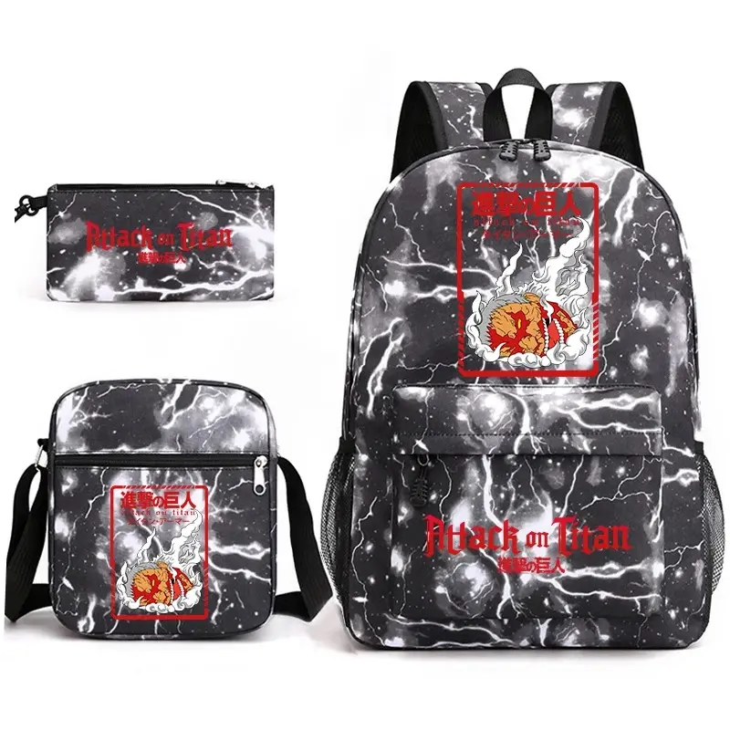 Attack on Titan 3PCS Backpack Set, Anime Printed School Backpack with Pencil Case, Large Capacity Student Laptop Bookbag, Casual Travel Daypack for Boys Girls Kids Teens, Back to School
