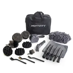 MOTIVITY 21-Piece Car Detailing Kit, Drill Brush Attachment Set for Car Cleaning, Auto Detail Brushes, Wheel & Tire Brush, Ideal for Interior and Exterior Cleaning – Drill Not Included