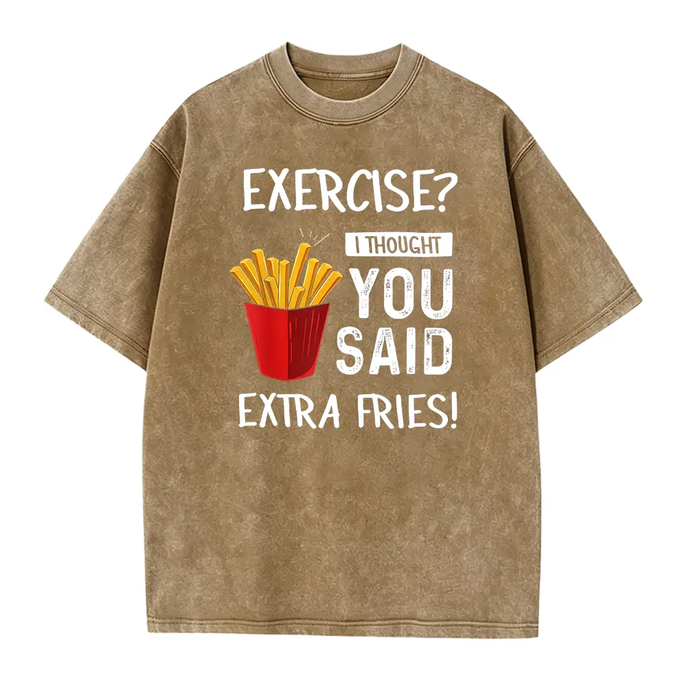 Funny 'Extra Fries' Motivational Workout Tee – Unisex Stretch Fit Crew Neck, Black with White Print, Perfect for Gym & Outdoor Fun, Sizes S-XXXL