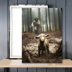 1pcs Wooden Framed, Easter Savior Religious Wall Decor For Prayer Room Christian Wall Art Poster, Jesus And Lamb Canvas Wall Prints, Jesus Running After Lost Lamb Picture For Home Decor Baptism Gifts, For Woman-Man-Boys-Girl Serenity Prayer Wall Art