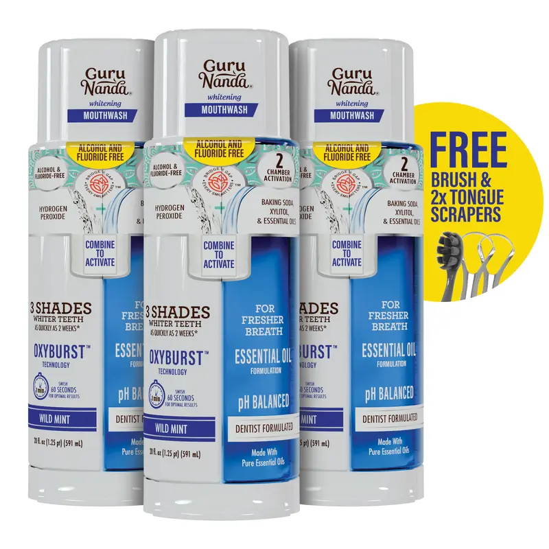 GuruNanda Dual Barrel Oxyburst Whitening Mouthwash, 20 Fl Oz - 3 Pk