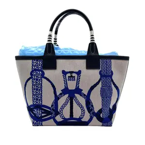 Pre-owned HERMÈS HZ7 Steeple 28 Tote Bag — Hplume Jacquard Canvas Commuter Bag H62336