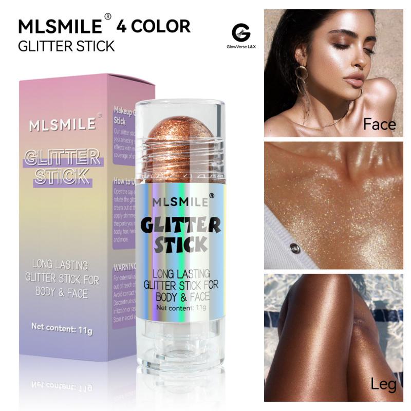 MLSMILE Glitter Stick - Multi-Use Highlighter for Face & Body, Long-Lasting Moisturizing Formula, 4 Color Options, Viral Luminous Makeup Bronzer Blend, 11g - 01# - Cosmetic