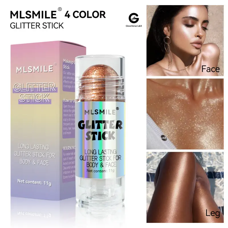 MLSMILE Glitter Stick - Multi-Use Highlighter for Face & Body, Long-Lasting Moisturizing Formula, 4 Color Options, Viral Luminous Makeup Bronzer Blend, 11g - 01# - Cosmetic