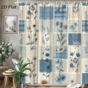 1pc Floral Pattern Shower Curtain, Fresh Natural Scenery Bath Towel Featuring a Unique Bathroom Ambiance with Various Flowers Including Daisies and Wildflowers in Harmonious Color Schemes, Elegant Plaid Design for a Romantic and Tranquil Touch
