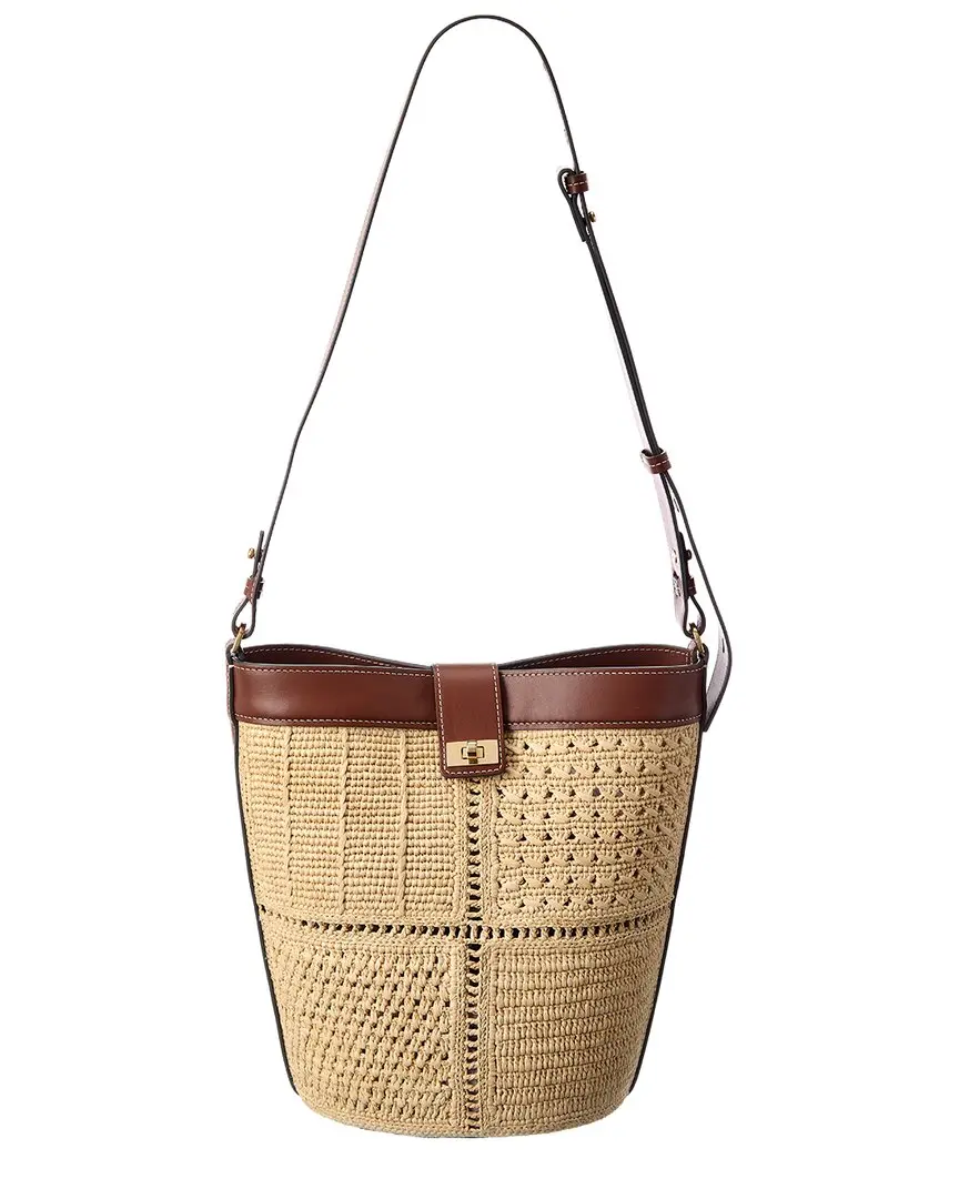 Anya Hindmarch Patchwork Raffia & Leather Bucket Bag Anya Hindmarch Patchwork Raffia & Leather Bucket Bag