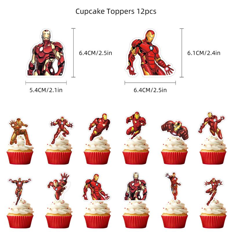 Marvel Iron Man Birthday Party Decorations Set with Banner Cake Toppers and Cupcake Toppers for Kids Party