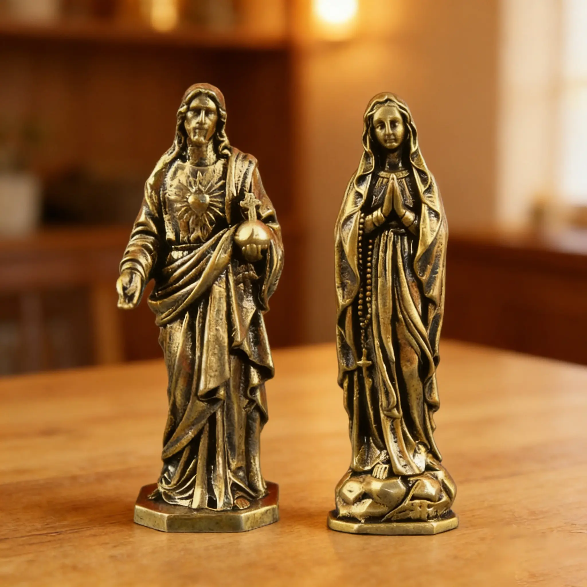 Antique Copper Jesus & Mary Statue Set, Holy Family Sculpture Series for Prayer Room, Religious Home Decor, Church Supplies, Spiritual Gifts, Religious Decorations